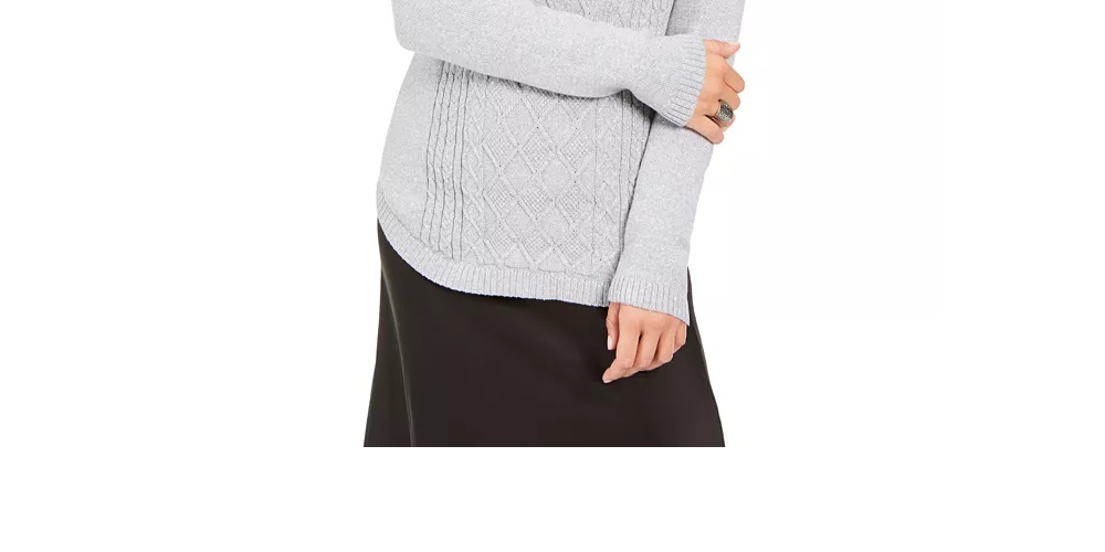 Charter Club Women's Metallic Crewneck Cable-Knit Sweater  Gray Size Extra Small