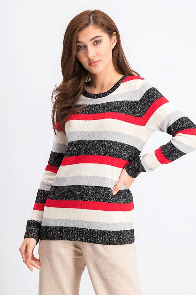Charter Club Women's Striped Crewneck Sweater Black Combo Size Extra Large