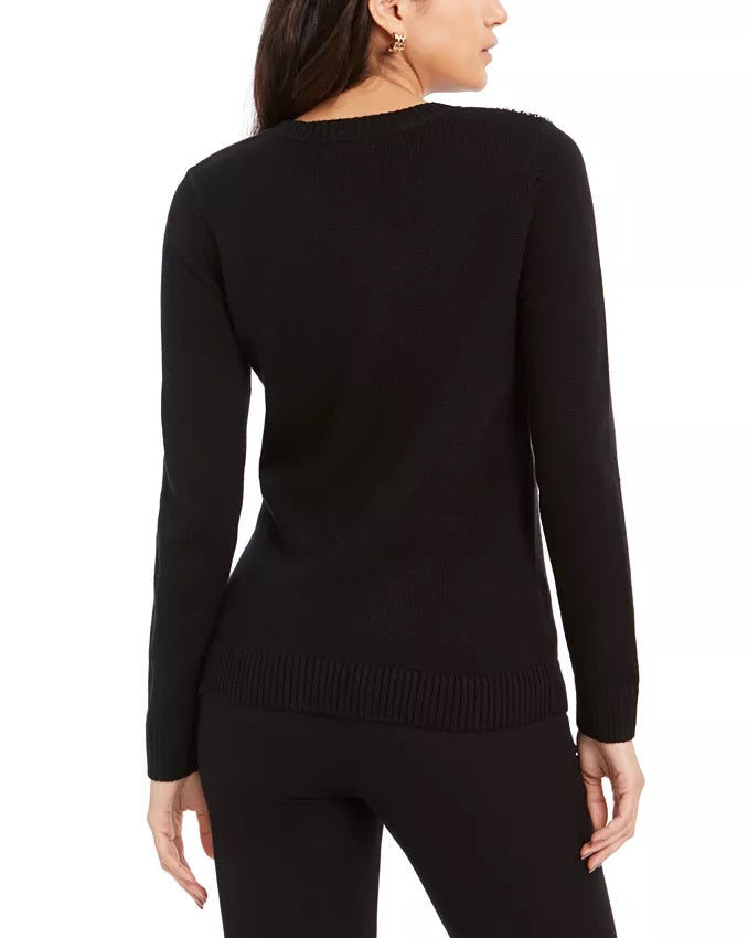 Charter Club Women's Patchwork Crewneck Sweater Black Size XX Large