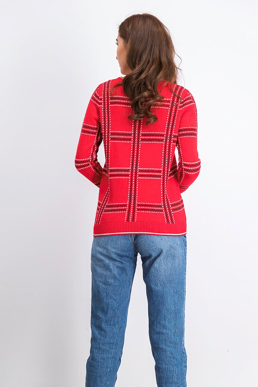 Charter Club Women's Plaid Knit Sweater Red Size Petite Medium