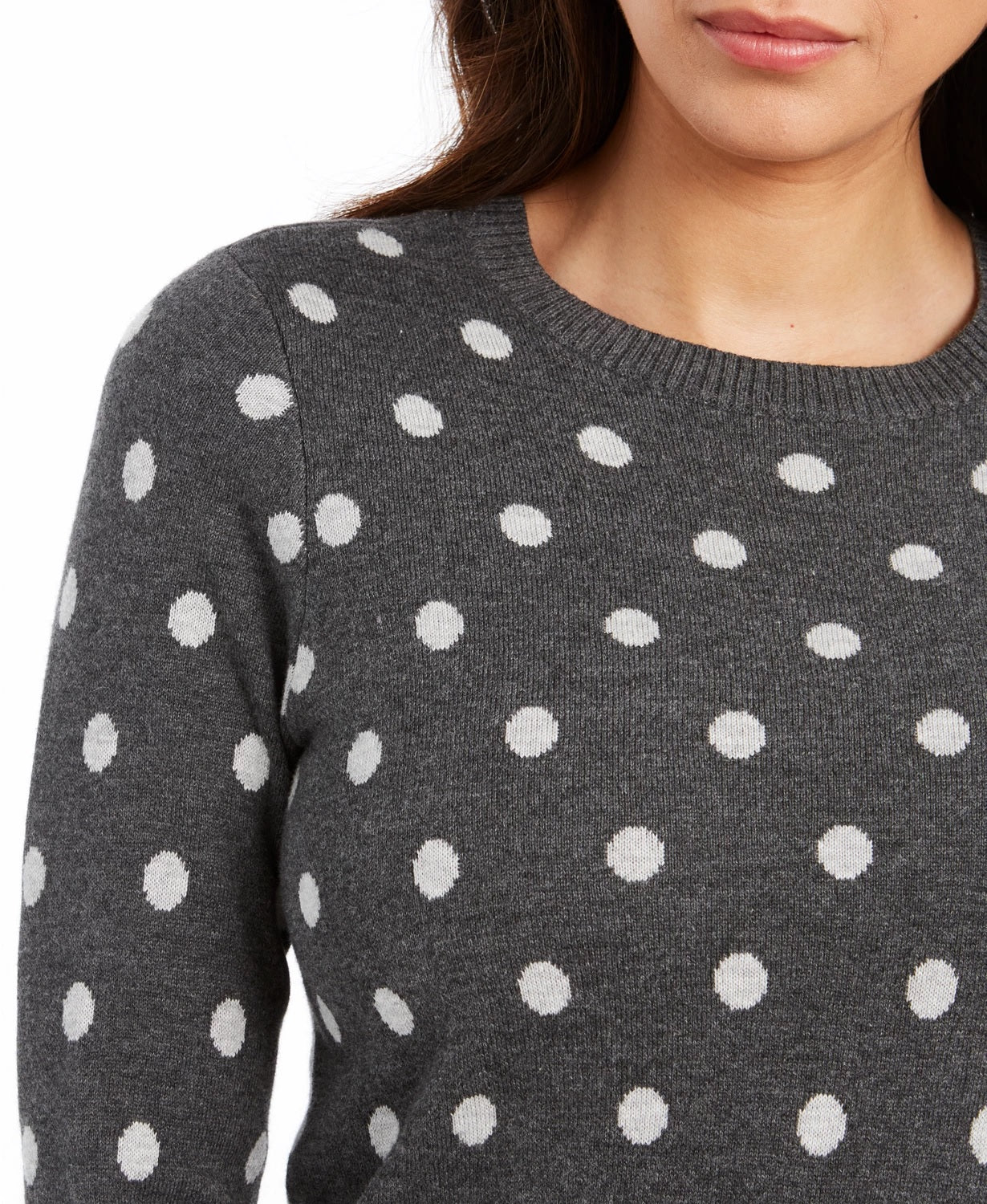 Charter Club Women's Dot-Print Crewneck Sweater Dark Gray Size XX-Large