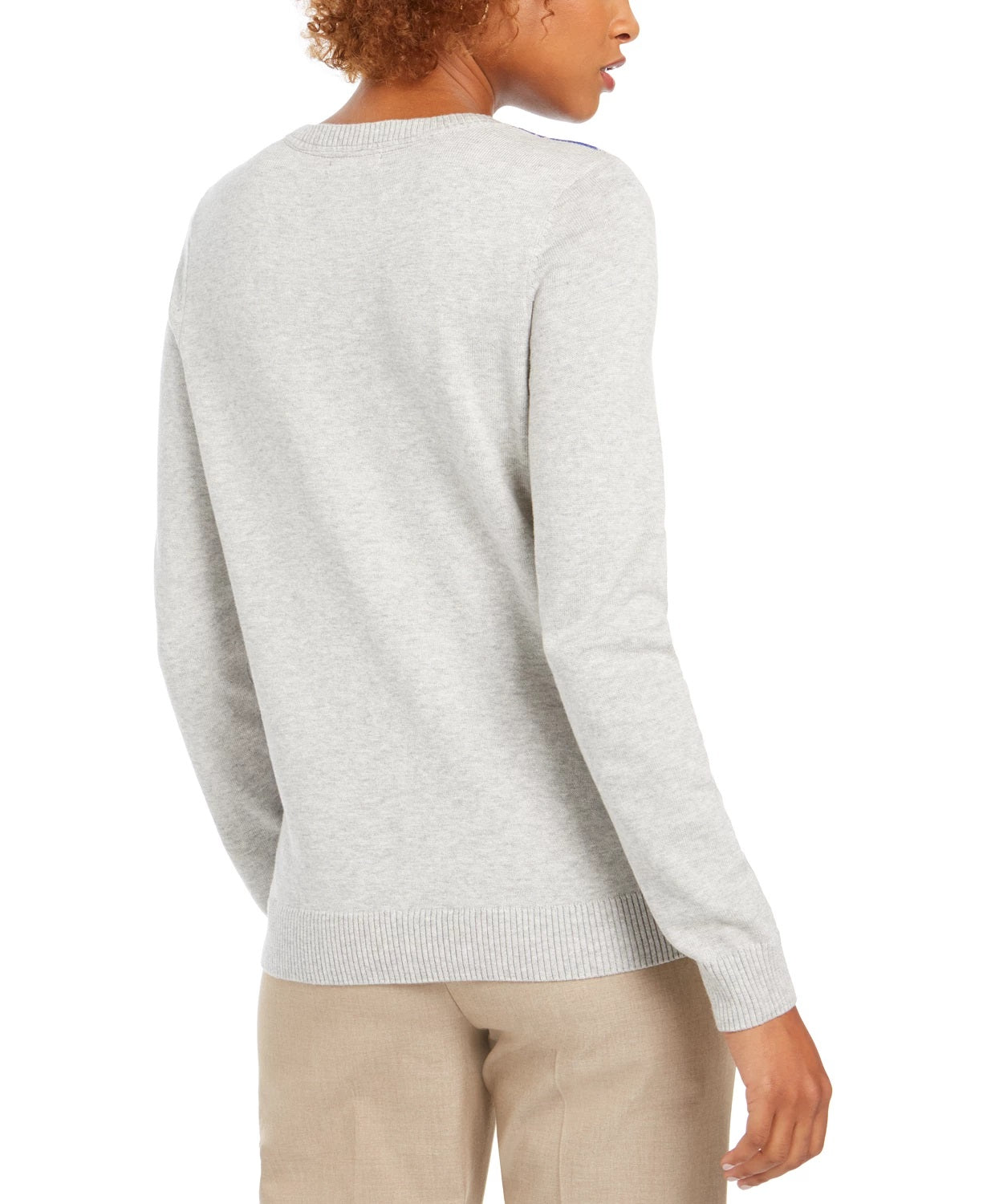 Charter Club Women's Argyle Crewneck Sweater Gray Size Large