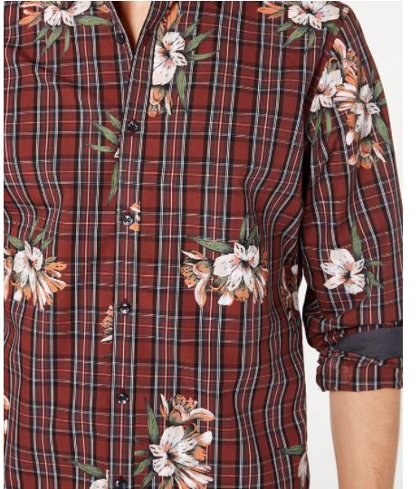 INC International Concepts Men's Plaid Floral Shirt Red Size X-Large