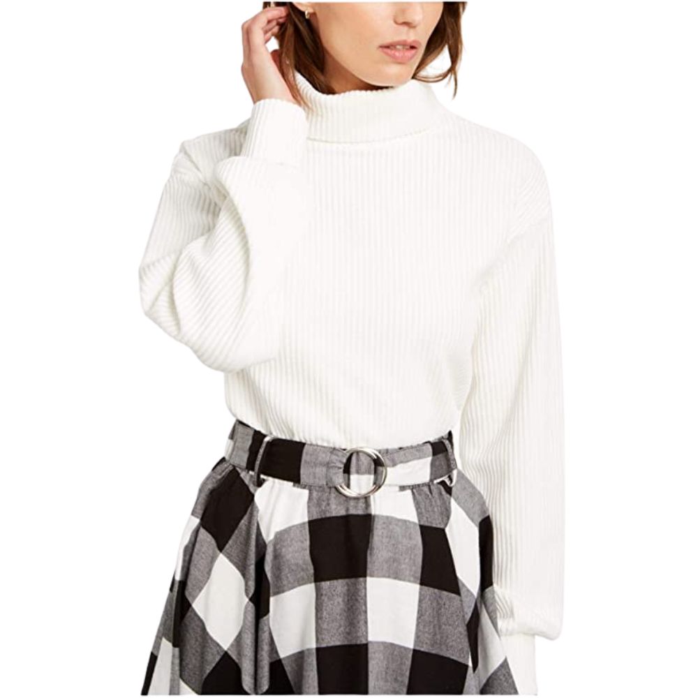 Bar III Women's Cozy Turtleneck Top White Size Large