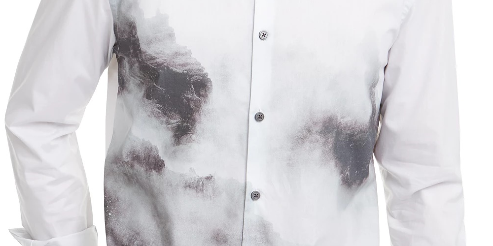 Alfani Men's Foggy Mountain Print Shirt Gray Size Medium