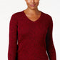 Karen Scott Women's Petite Cotton Ribbed Marled Sweater Bright Red Size Medium