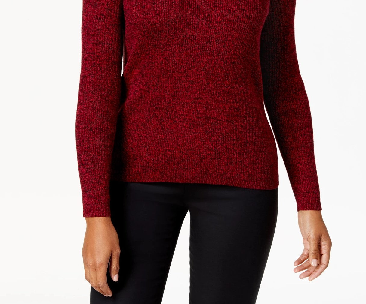 Karen Scott Women's Petite Cotton Ribbed Marled Sweater Bright Red Size Medium