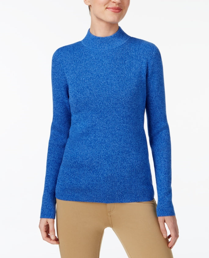Karen Scott Women's Cotton Mock-Neck Sweater Blue Size Medium
