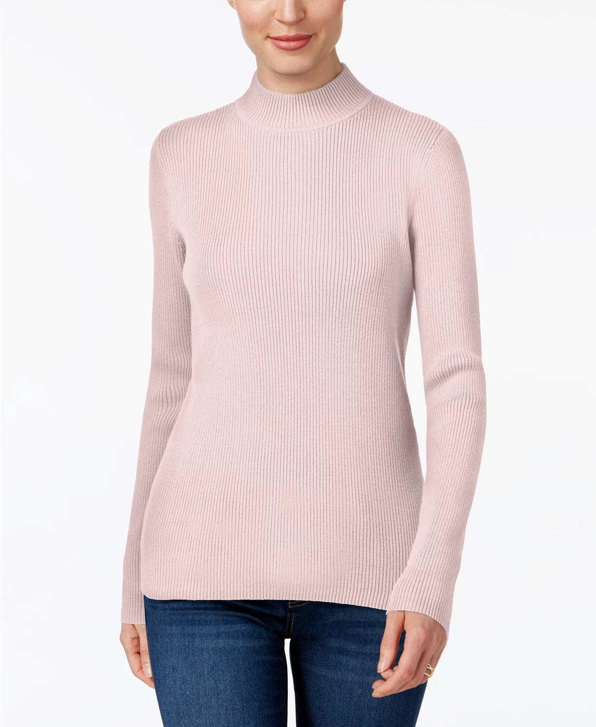 Karen Scott Women's Cotton Ribbed Turtleneck Top Pink Size Medium