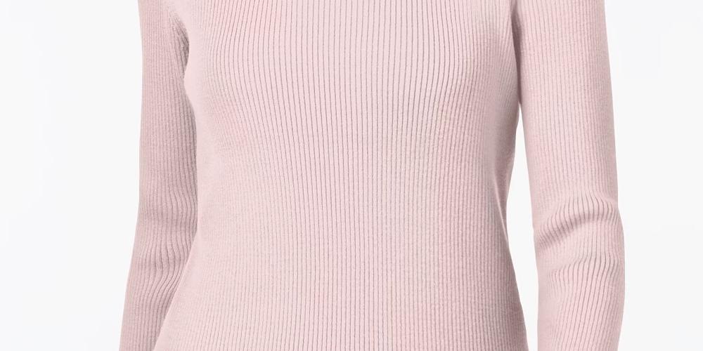 Karen Scott Women's Cotton Ribbed Turtleneck Top Pink Size Medium