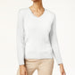 Karen Scott Women's Solid Cable-Knit V-Neck Sweater White Size Extra Large