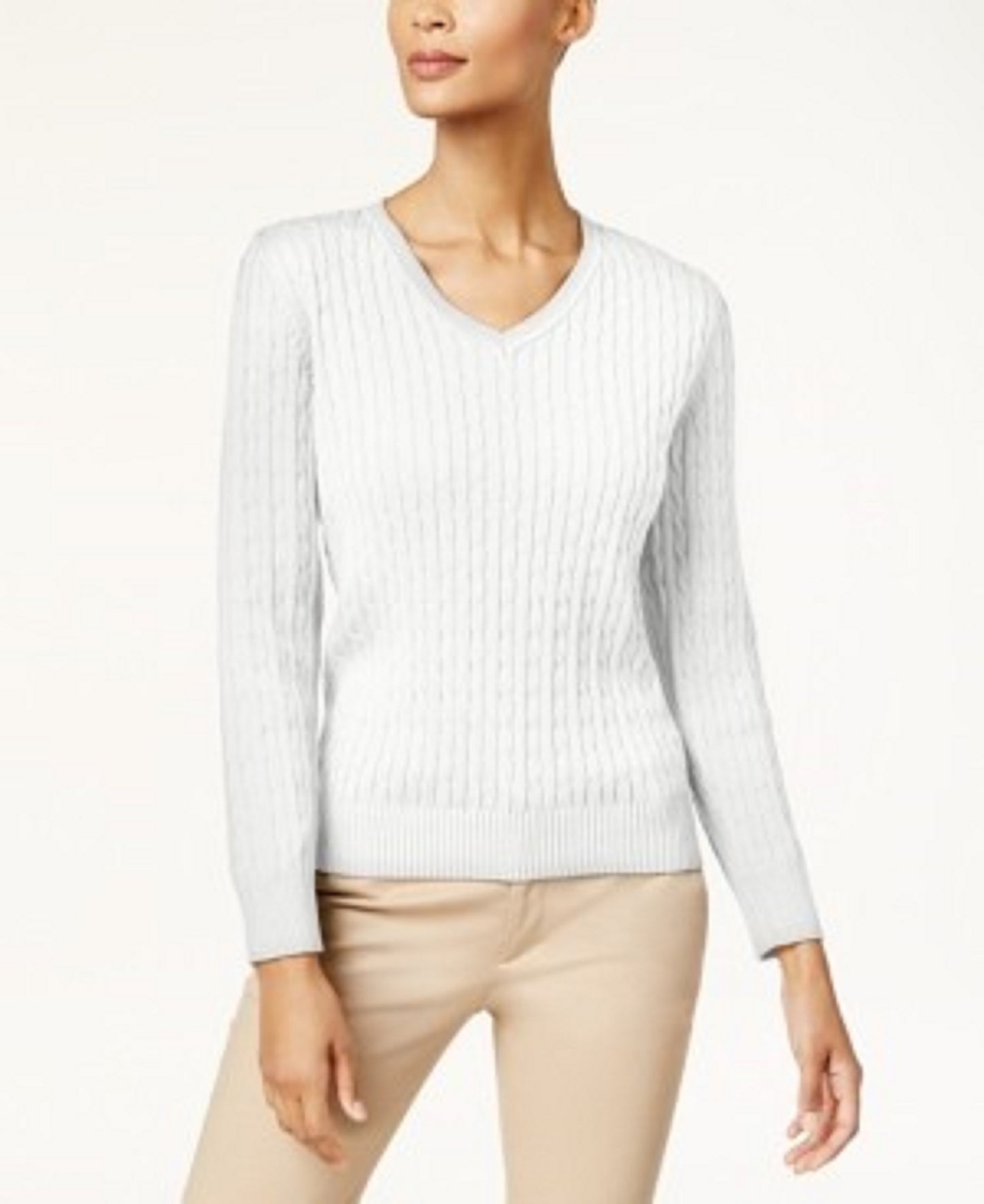 Karen Scott Women's Solid Cable-Knit V-Neck Sweater White Size Extra Large