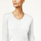 Karen Scott Women's Solid Cable-Knit V-Neck Sweater White Size Extra Large