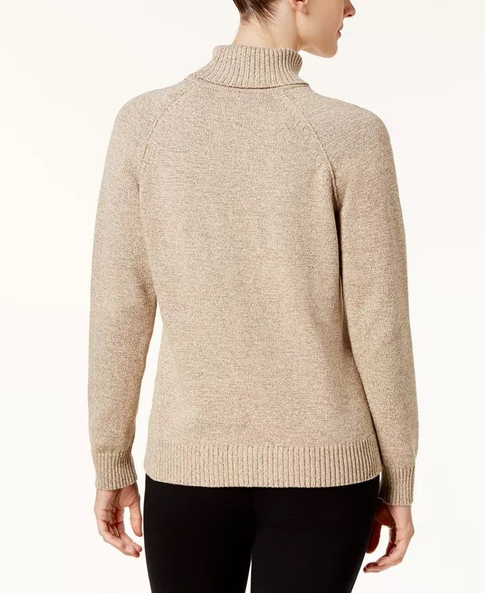 Karen Scott Women's Marled Cotton Turtleneck Sweater Brown Size Small