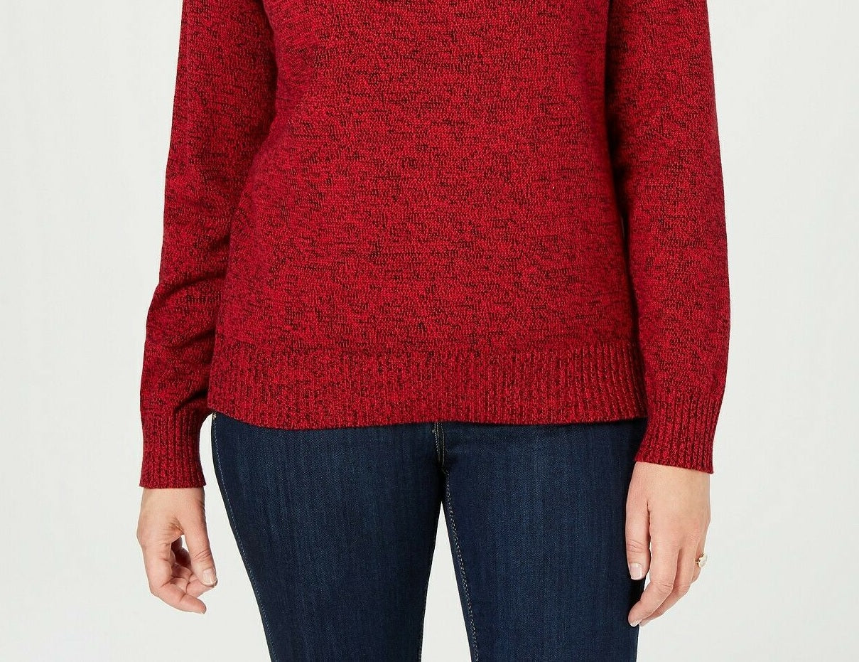 Karen Scott Women's Marled Cotton Turtleneck Sweater Red Size Small