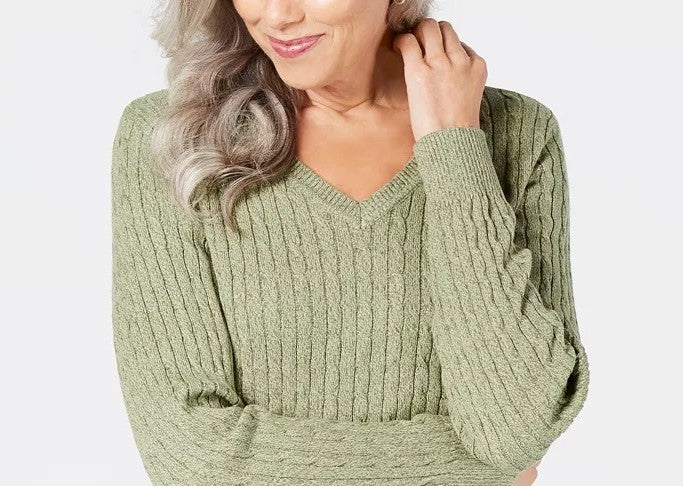 Karen Scott Women's Cotton V-Neck Sweater Green Size Extra Large