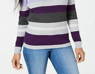 Karen Scott Women's Cotton Striped Sweater Purple Size Large