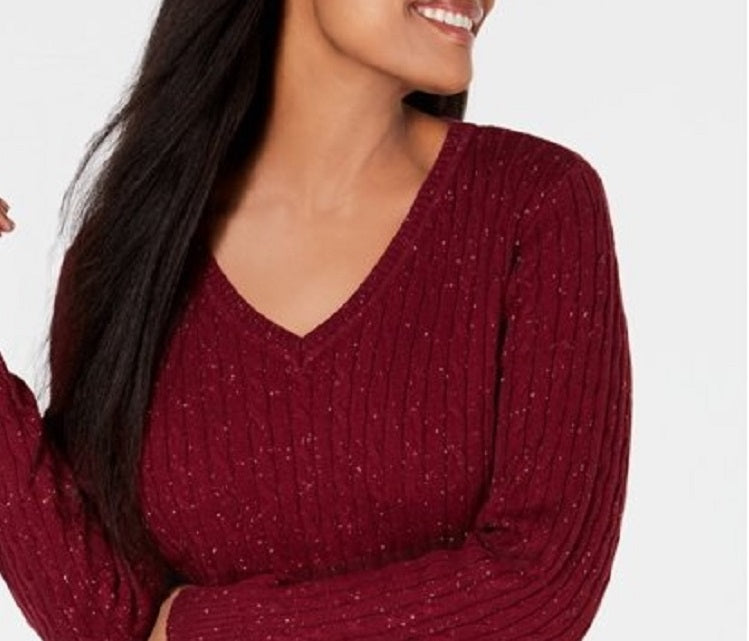 Karen Scott Women's Cable-Knit V-Neck Sweater Medium Red Size Medium