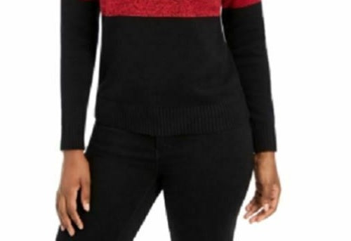 Karen Scott Women's Colorblocked Cotton Turtleneck Sweater Red Size Small