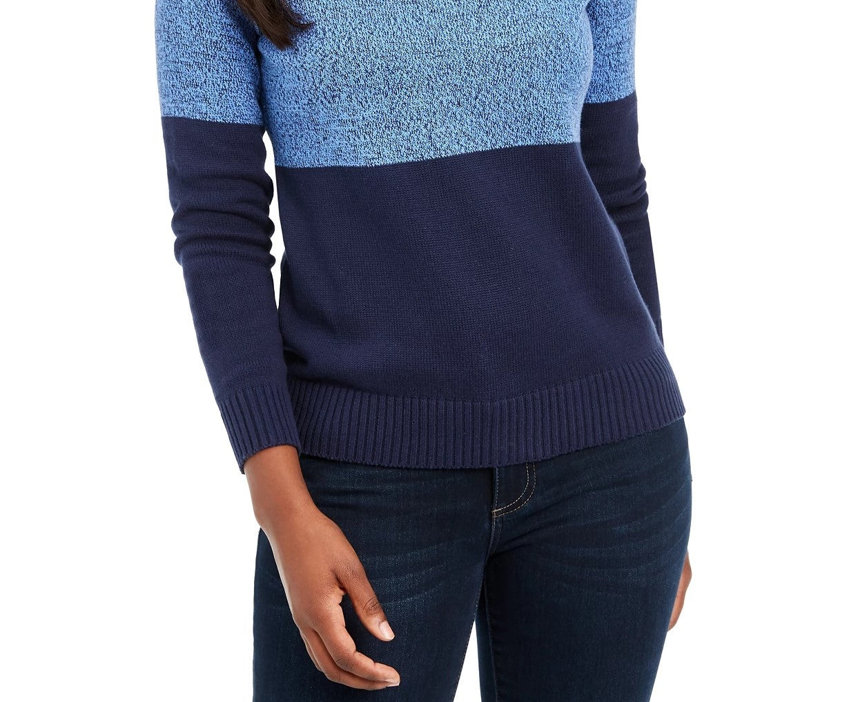 Karen Scott Women's Colorblocked Cotton Turtleneck Sweater Navy Size Large