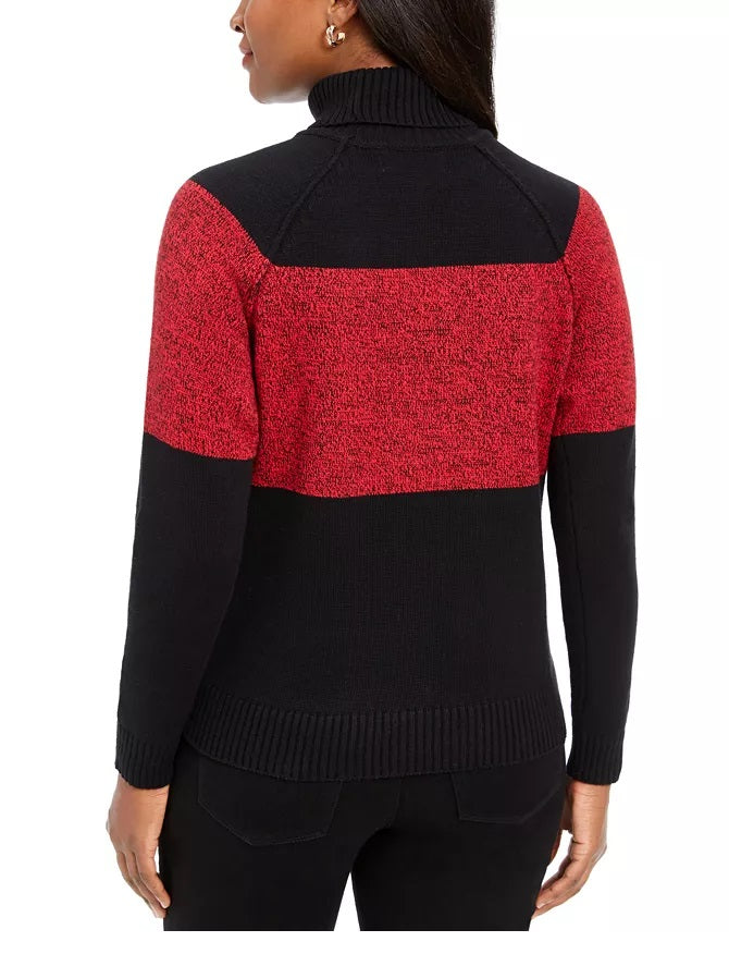 Karen Scott Women's Petite Colorblock Cotton Turtleneck Sweater Bright Red Size Large