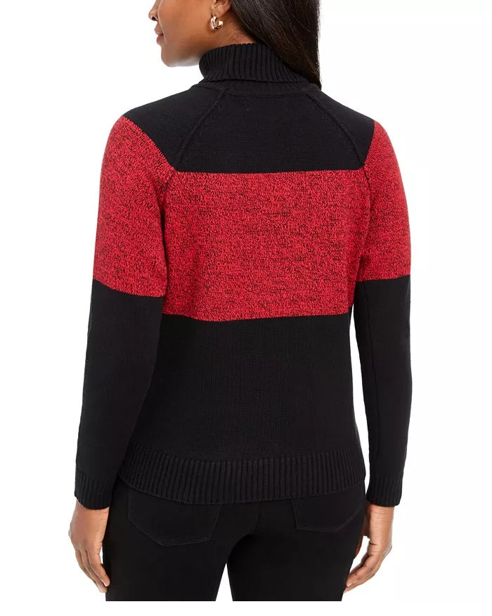 Karen Scott Women's Colorblock Cotton Turtleneck Sweater Red Size Petite Medium