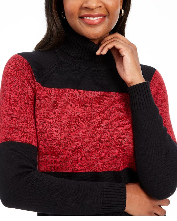 Karen Scott Women's Colorblock Cotton Turtleneck Sweater Red Size Petite Medium