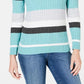 Karen Scott Women's Veronica Striped Cotton Cable Sweater Turq/Aqua Size Medium