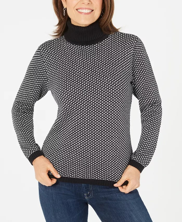 Karen Scott Woemn's Cotton Turtleneck Sweater  Black Size Large