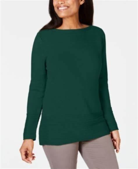 Karen Scott Women's Cotton Boat Neck Sweater Green Size Medium