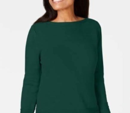 Karen Scott Women's Cotton Boat Neck Sweater Green Size Medium