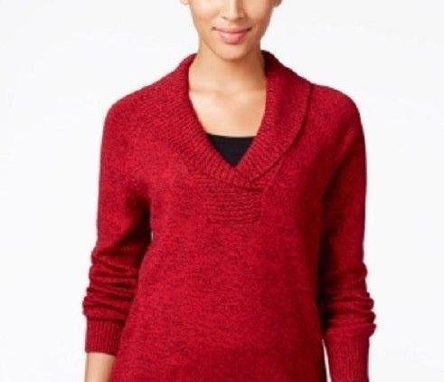Karen Scott Women's Cotton Marled Shawl-Collar Sweater Red Size Large