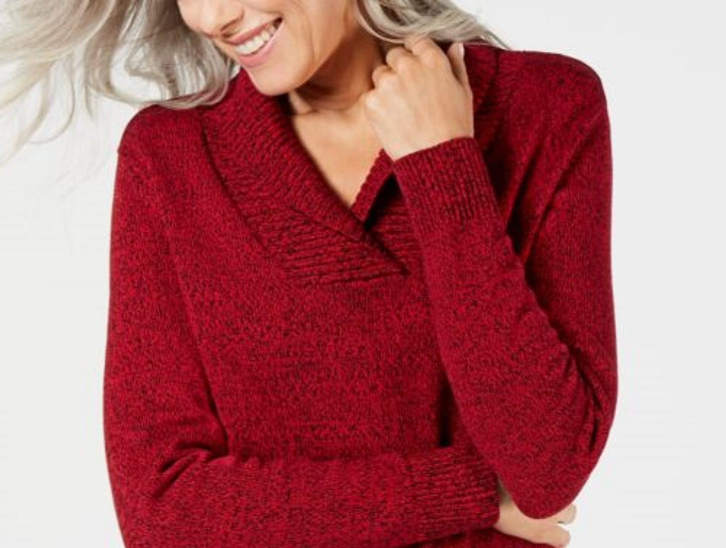 Karen Scott Women's Cotton Marled Shawl-Collar Sweater Bright Red Size Small