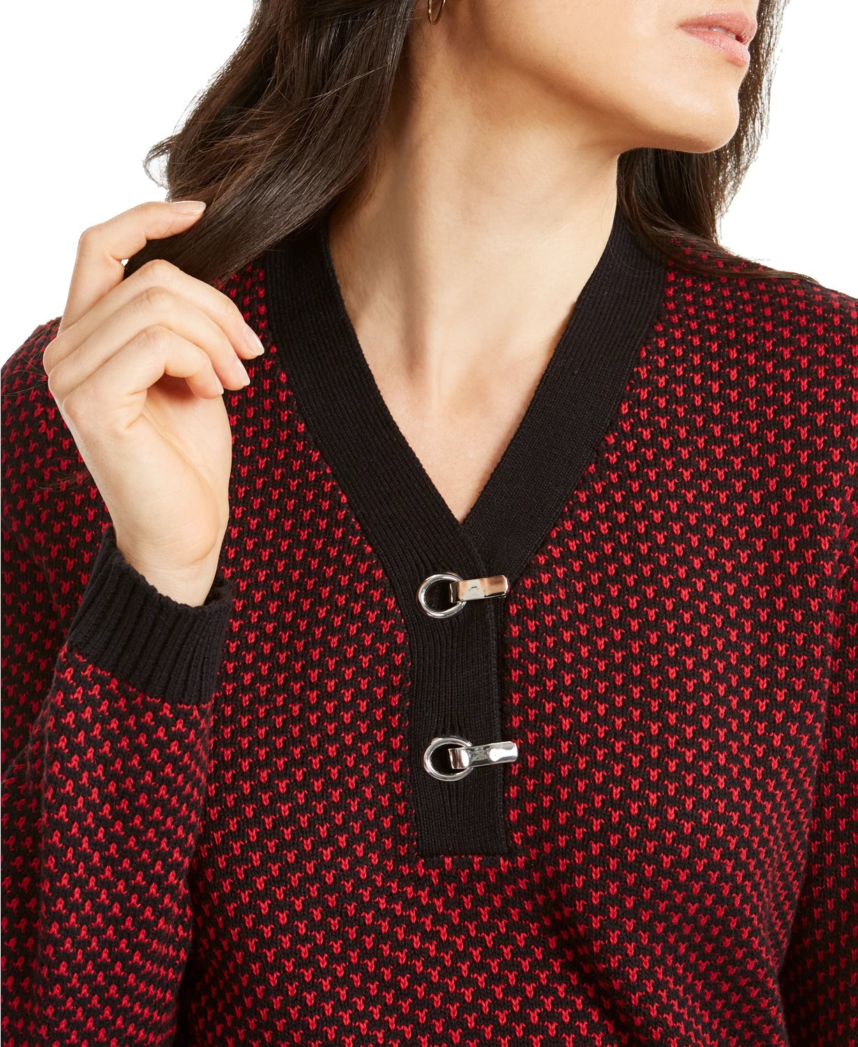 Karen Scott Women's Contrast-Trim Textured Cotton Sweater Bright Red Size Extra Small