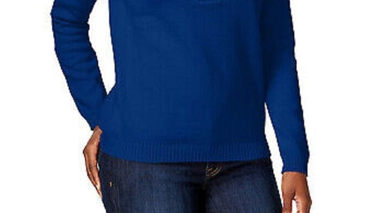 Karen Scott Women's Cotton Marled Henley Sweater Dark Blue Size Small