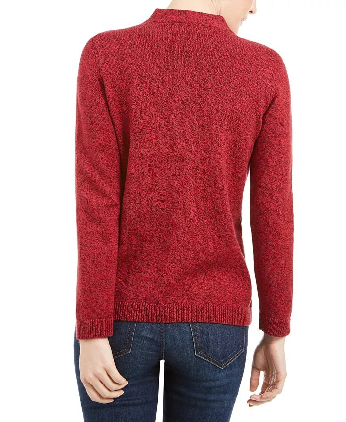 Karen Scott Women's Cotton Marled Henley Sweater Red Size Small