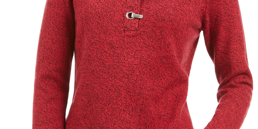 Karen Scott Women's Hardware Trim Cotton Henley Sweater Red Size Petite Small