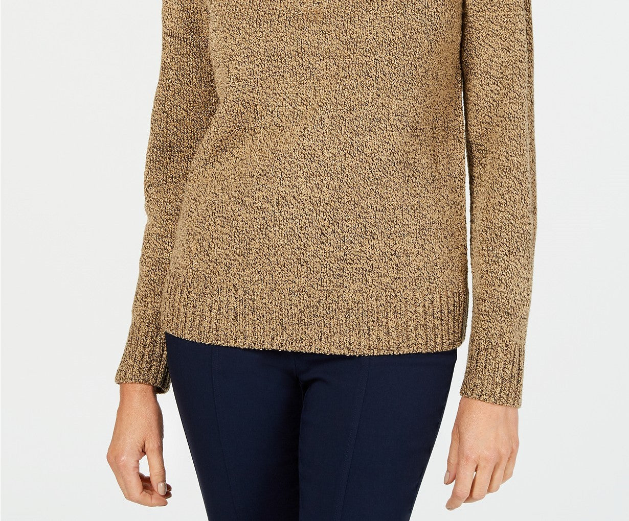 Karen Scott Women's Marled-Knit Quarter-Zip Sweater Brown Size XX Large