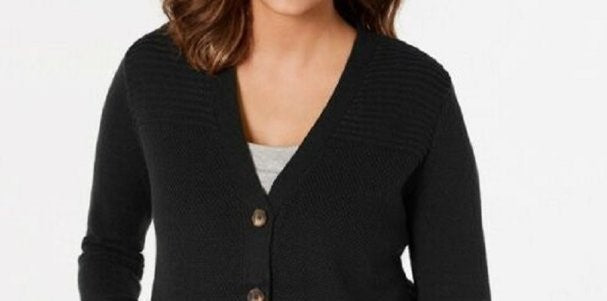 Karen Scott Women's Mixed-Stitch Button-Front Cardigan Black Size Small