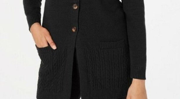 Karen Scott Women's Mixed-Stitch Button-Front Cardigan Black Size Small