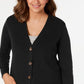 Karen Scott Women's Mixed-Stitch Button-Front Cardigan Black Size Extra Large