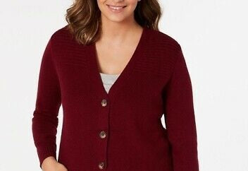Karen Scott Women's Mixed Stitch Button Front Cardigan Red Size Small