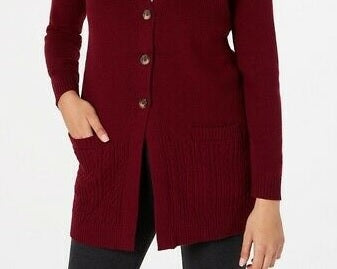 Karen Scott Women's Mixed Stitch Button Front Cardigan Red Size Small