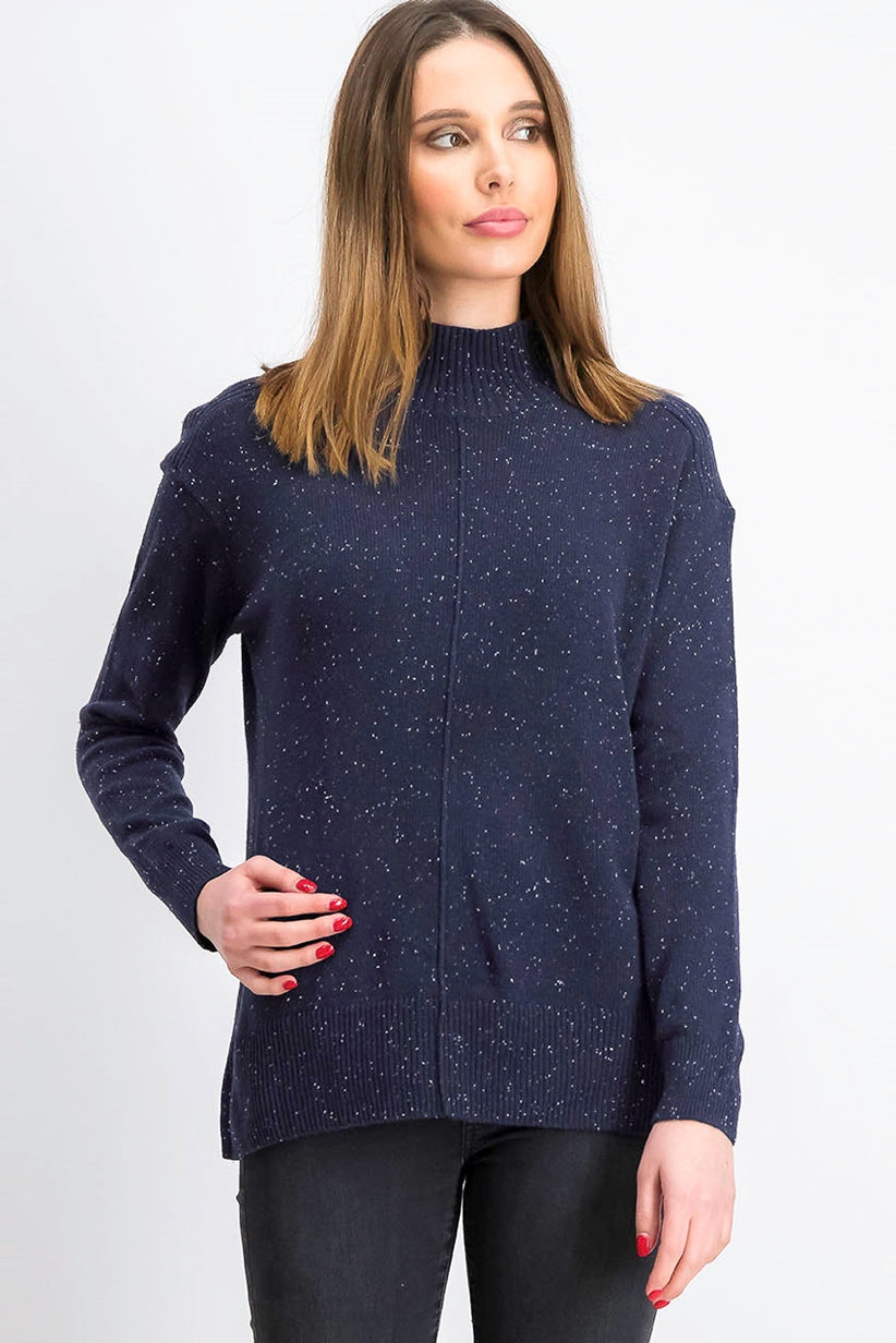 Karen Scott Women's Mock-Neck Shimmer Sweater Navy Size Medium