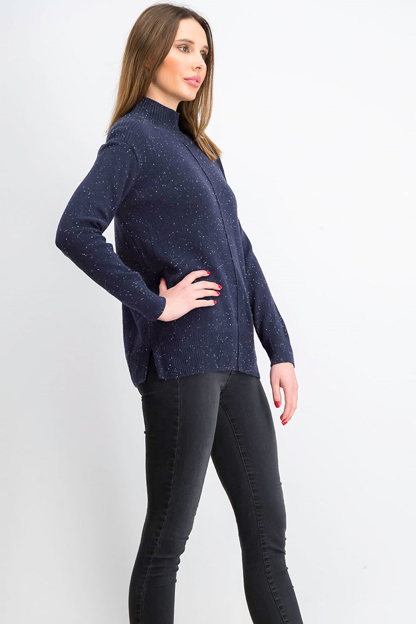 Karen Scott Women's Mock-Neck Shimmer Sweater Navy Size Medium