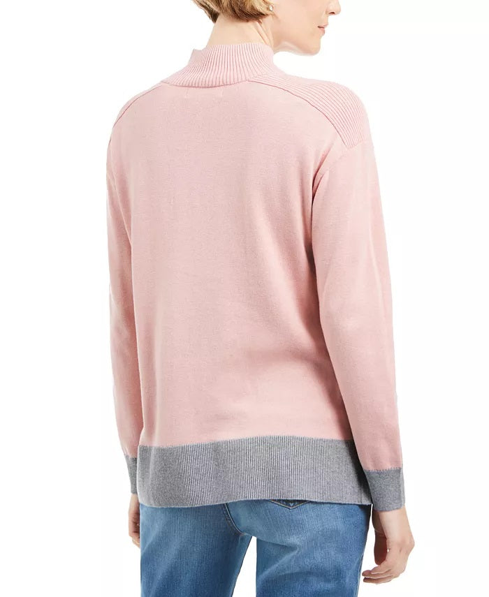 Karen Scott Women's Erin Cotton Mock-Neck Sweater Pink Size Medium