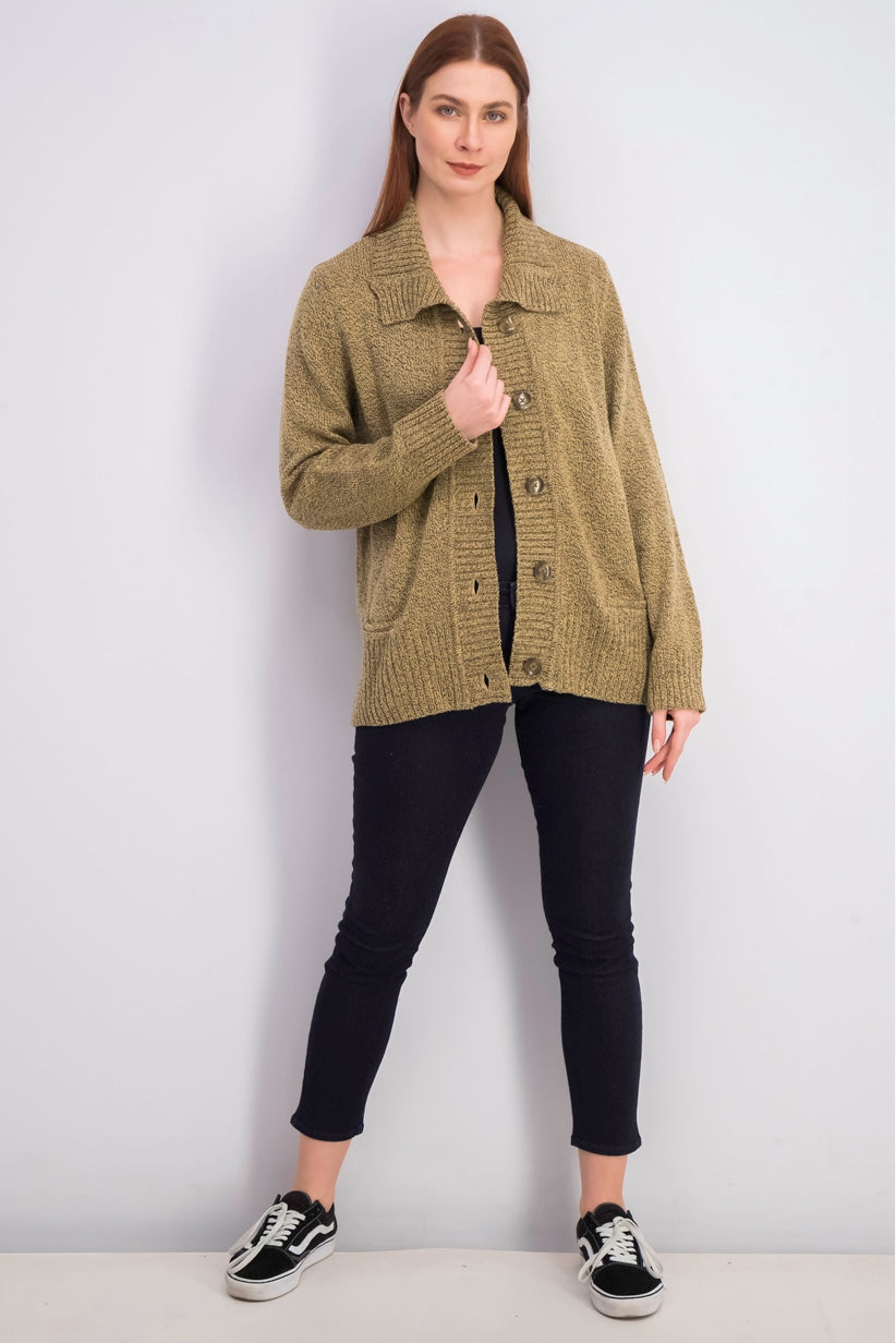 Karen Scott Women's Button-Front Shawl-Collar Cardigan Brown Size Medium