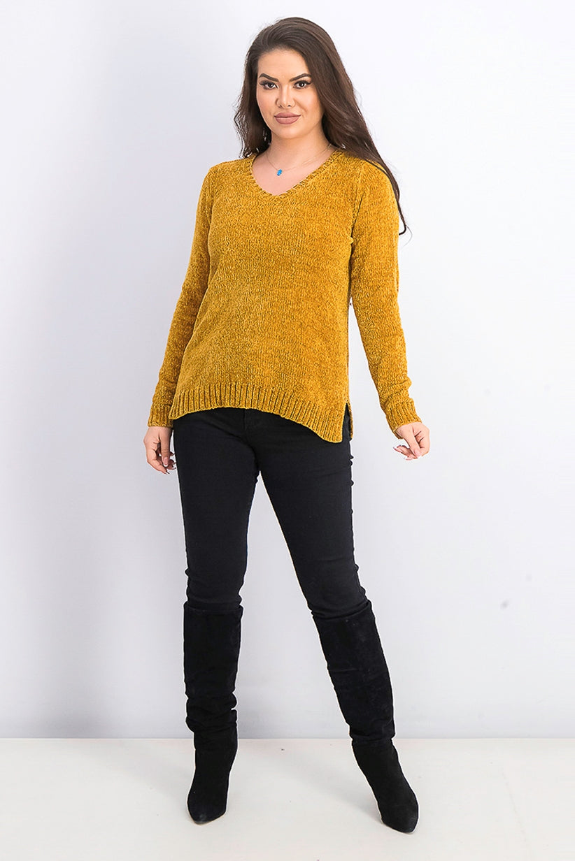Karen Scott Women's V Neck Chenille Sweater Gold Size X-Large