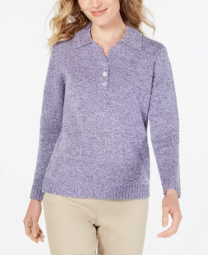 Karen Scott Women's Point Collar Sweater Blue Size Petite Medium