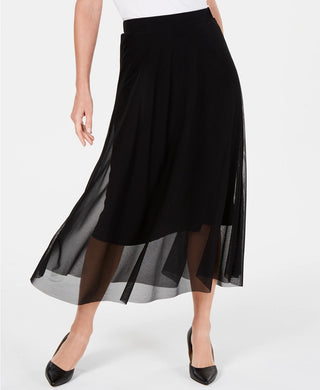 Alfani Women's Petite Mesh Midi Skirt Black Size Medium